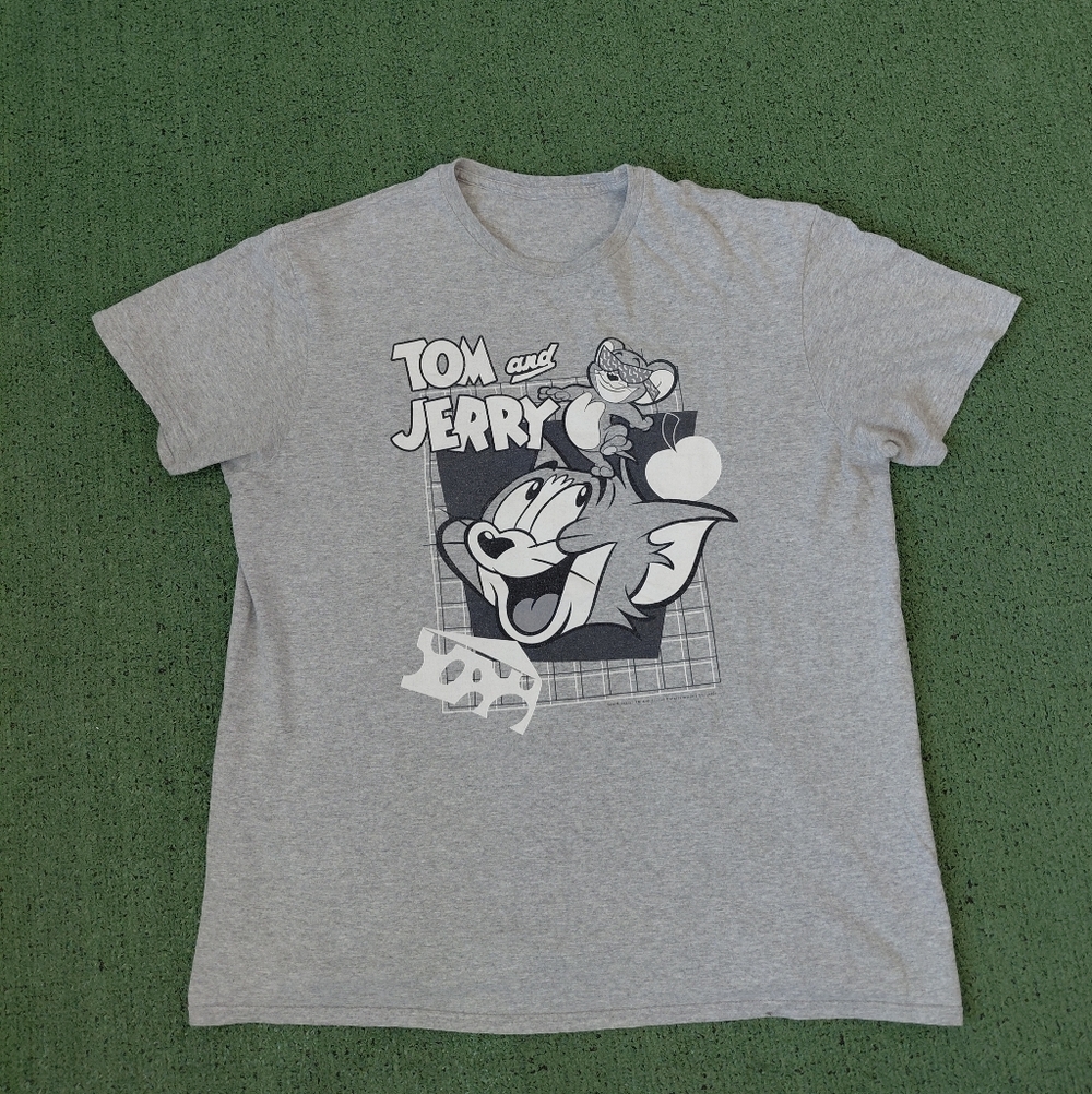 Tom & Jerry Retro Cartoon Gray T Shirt Sz Large